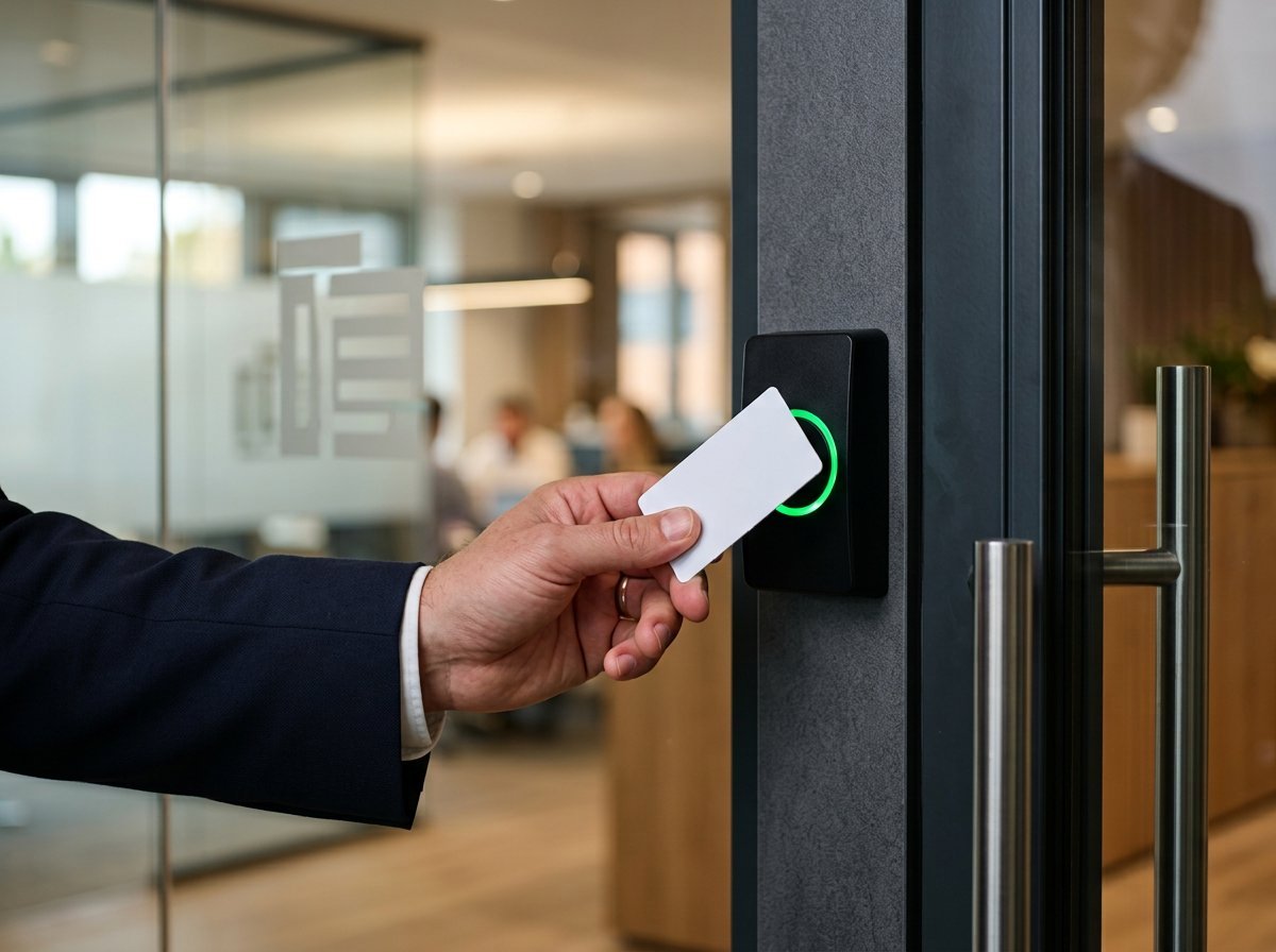 Access card reader on a door